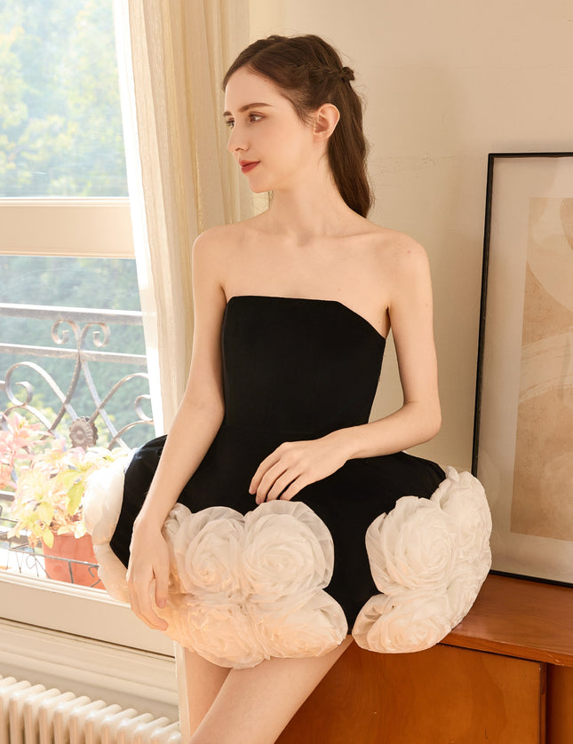 tulleen Black Almendra Floral Strapless Dress