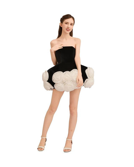 kids atelier tulleen Black Floral Strapless Dress