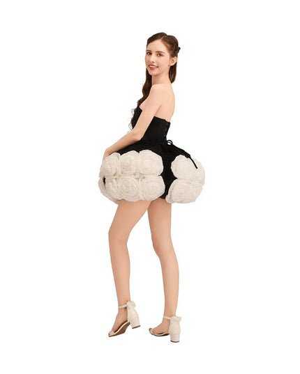 kids atelier tulleen Black Floral Strapless Dress