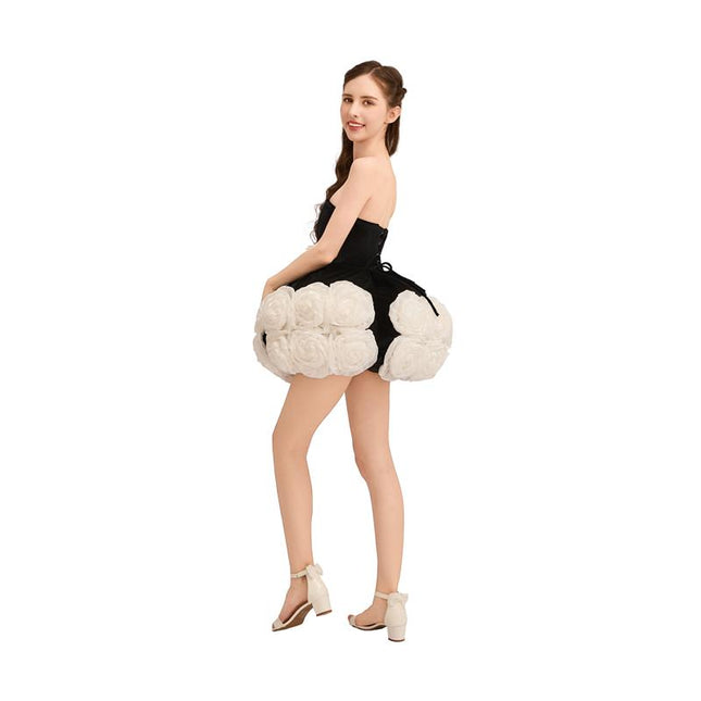 kids atelier tulleen Black Floral Strapless Dress