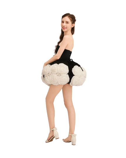 tulleen Black Almendra Floral Strapless Dress