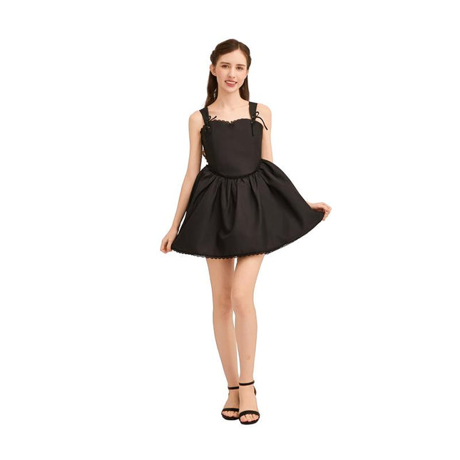 kids atelier tulleen Black Lace Trim Flared Dress