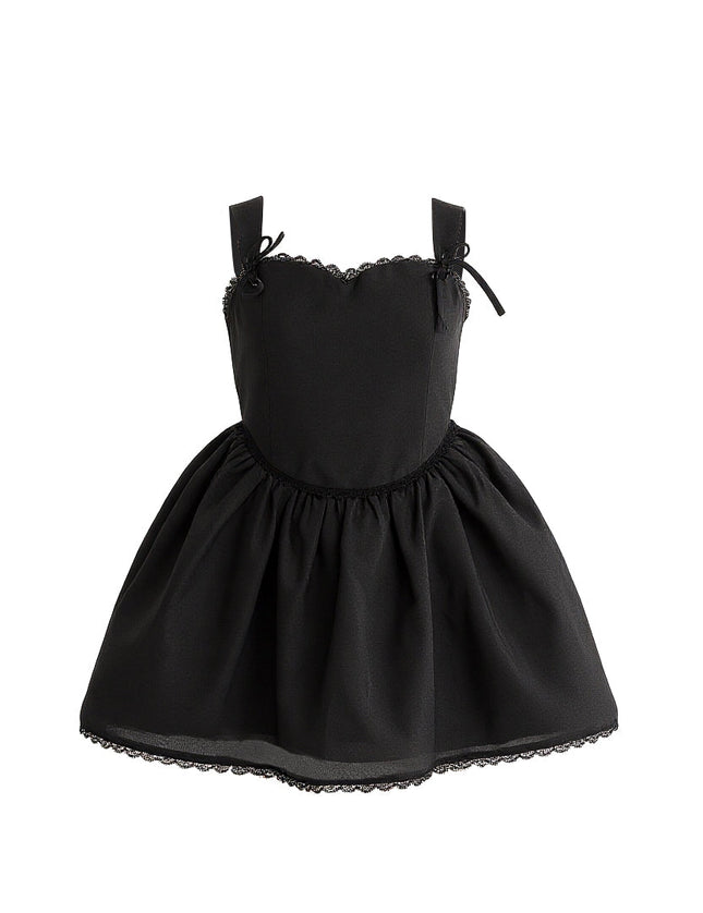 kids atelier tulleen Black Lace Trim Flared Dress