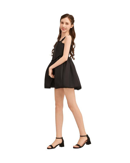 kids atelier tulleen Black Lace Trim Flared Dress