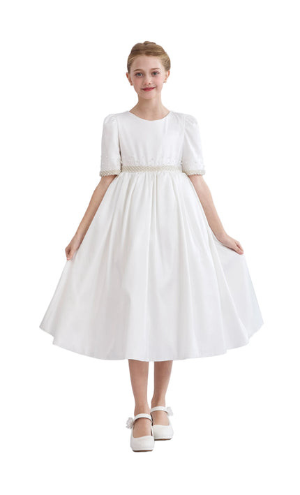 kids atelier tulleen White Vasonette Pearl-Embellished Dress