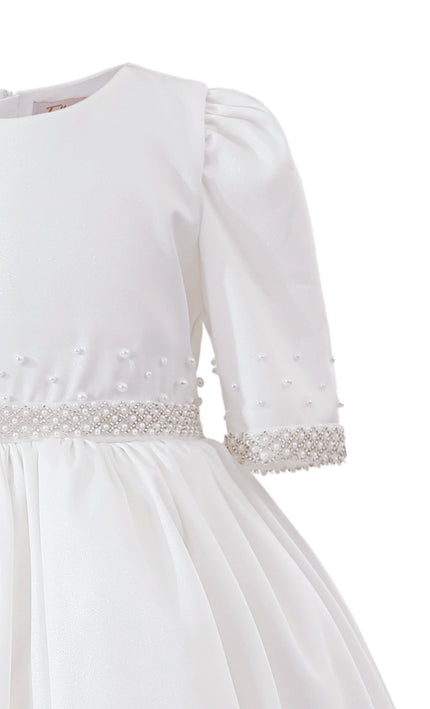 kids atelier tulleen White Vasonette Pearl-Embellished Dress