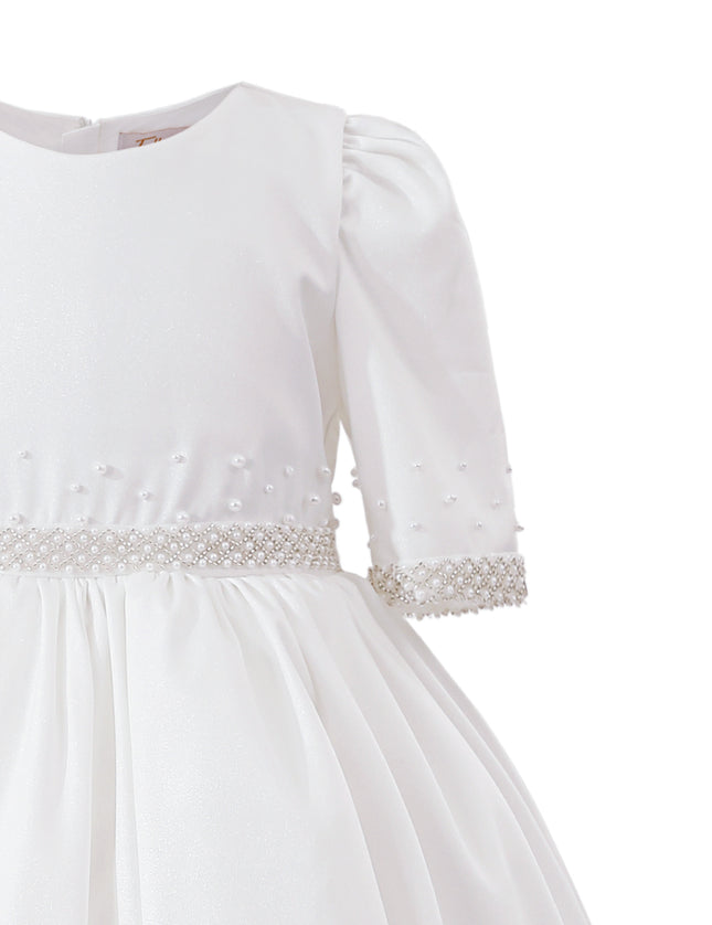 kids atelier tulleen White Vasonette Pearl-Embellished Dress