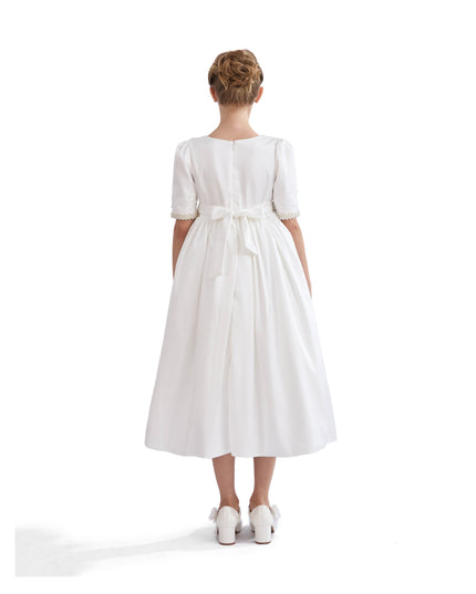 kids atelier tulleen White Vasonette Pearl-Embellished Dress