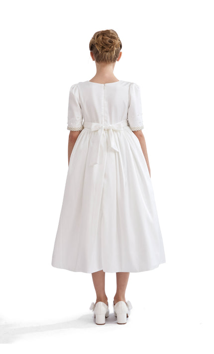 kids atelier tulleen White Vasonette Pearl-Embellished Dress
