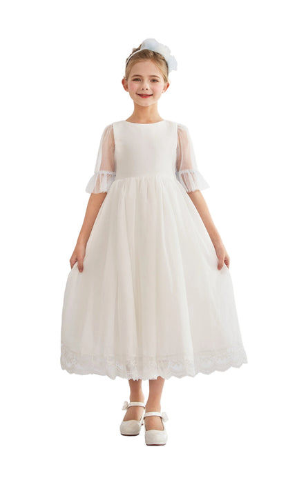 tulleen White Montessa Formal Dress with Lace Trim