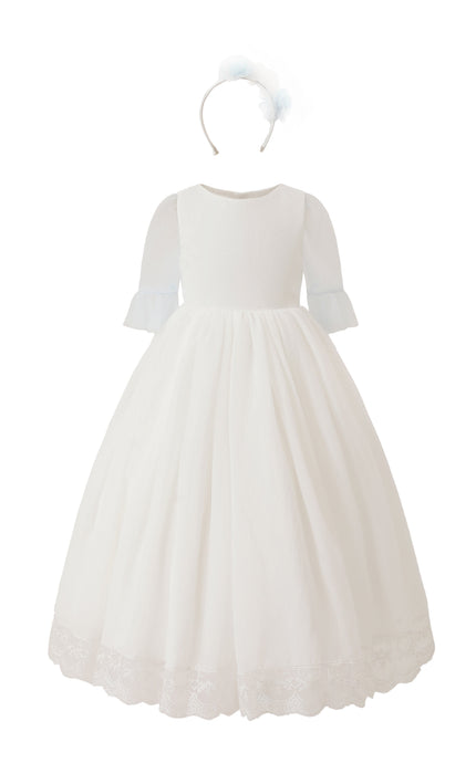 tulleen White Montessa Formal Dress with Lace Trim