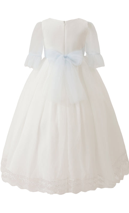 tulleen White Montessa Formal Dress with Lace Trim
