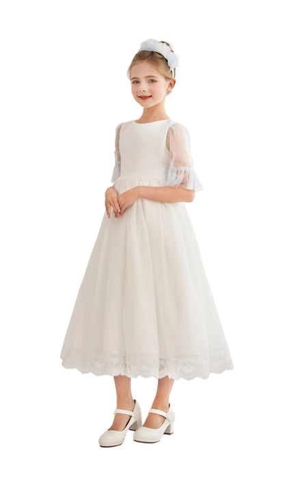 tulleen White Montessa Formal Dress with Lace Trim