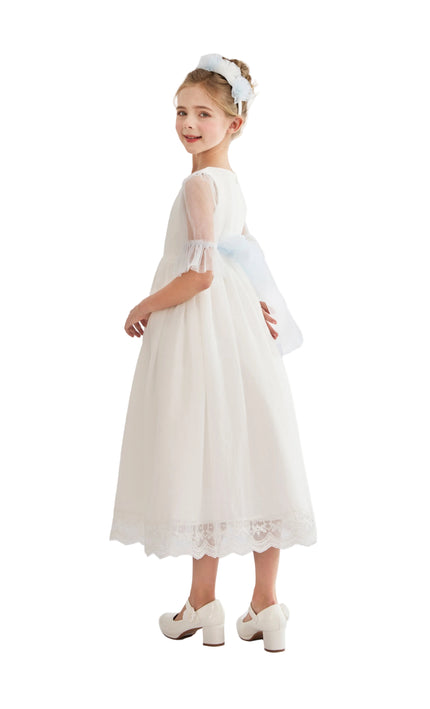 tulleen White Montessa Formal Dress with Lace Trim