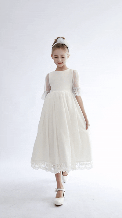 tulleen White Montessa Formal Dress with Lace Trim