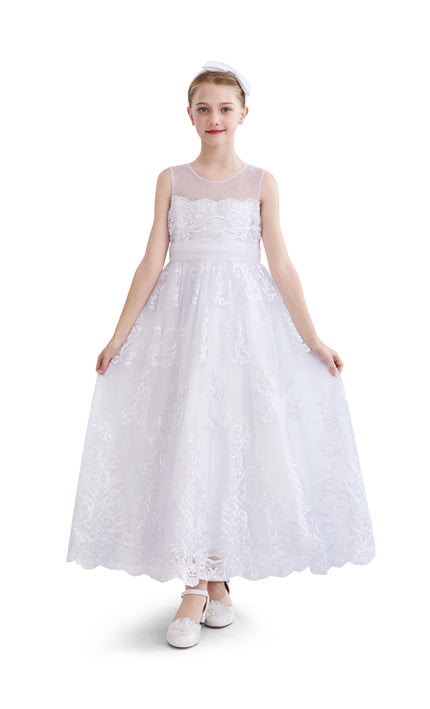 tulleen White Auresta Lace Sleeveless Dress