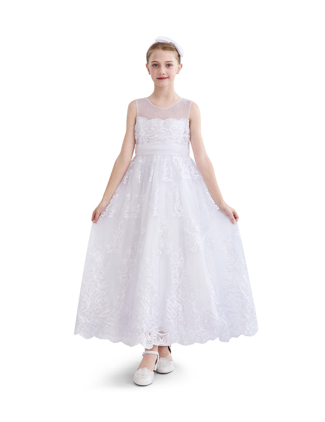 tulleen White Auresta Lace Sleeveless Dress