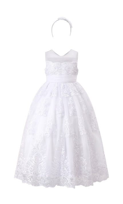 tulleen White Auresta Lace Sleeveless Dress
