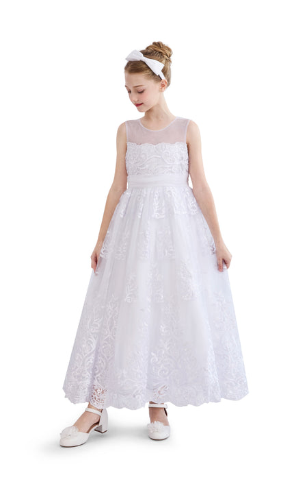 tulleen White Auresta Lace Sleeveless Dress