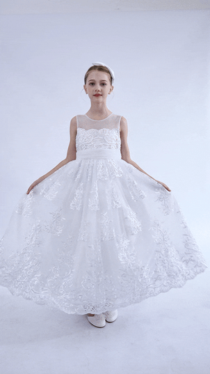 tulleen White Auresta Lace Sleeveless Dress