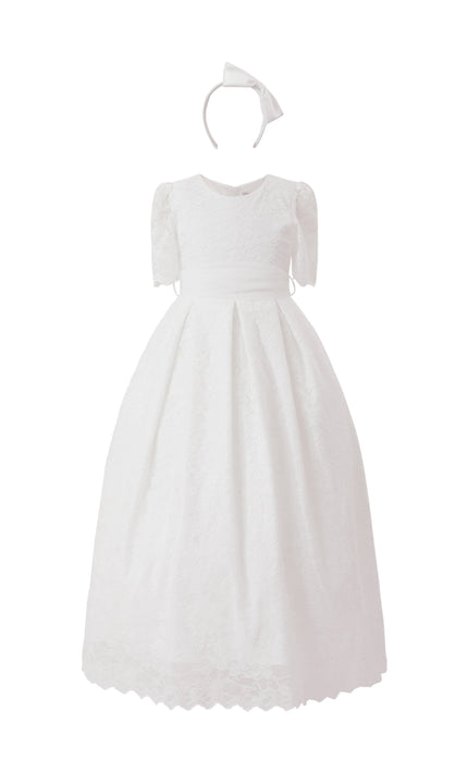 tulleen White Belciana Short Sleeve Lace Dress