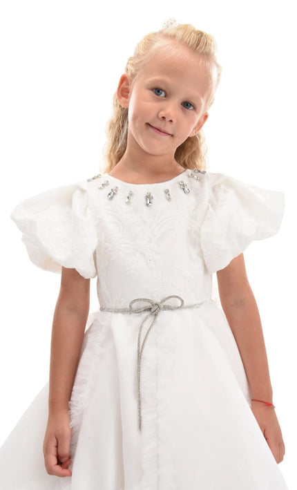 kids atelier tulleen White Raineri Gem Shimmer Overlay Dress