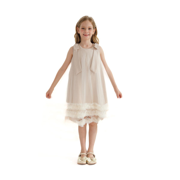 ymd様★Willfully tulle frill no sleeve Pleated Tulle Ball Gown Ruffle Tiered Long Prom Dress Floor