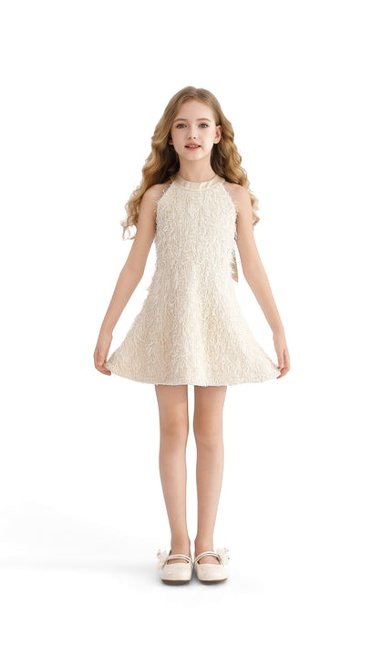 kids atelier tulleen Cream Rosette Ribbon-Back Dress