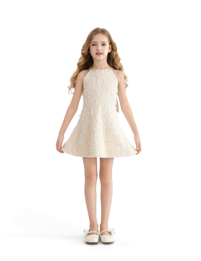 kids atelier tulleen Cream Rosette Ribbon-Back Dress