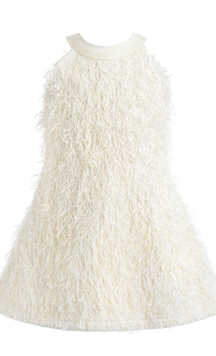 kids atelier tulleen Cream Rosette Ribbon-Back Dress