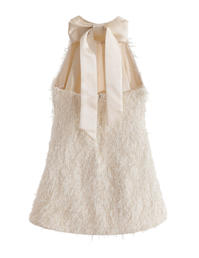 kids atelier tulleen Cream Rosette Ribbon-Back Dress