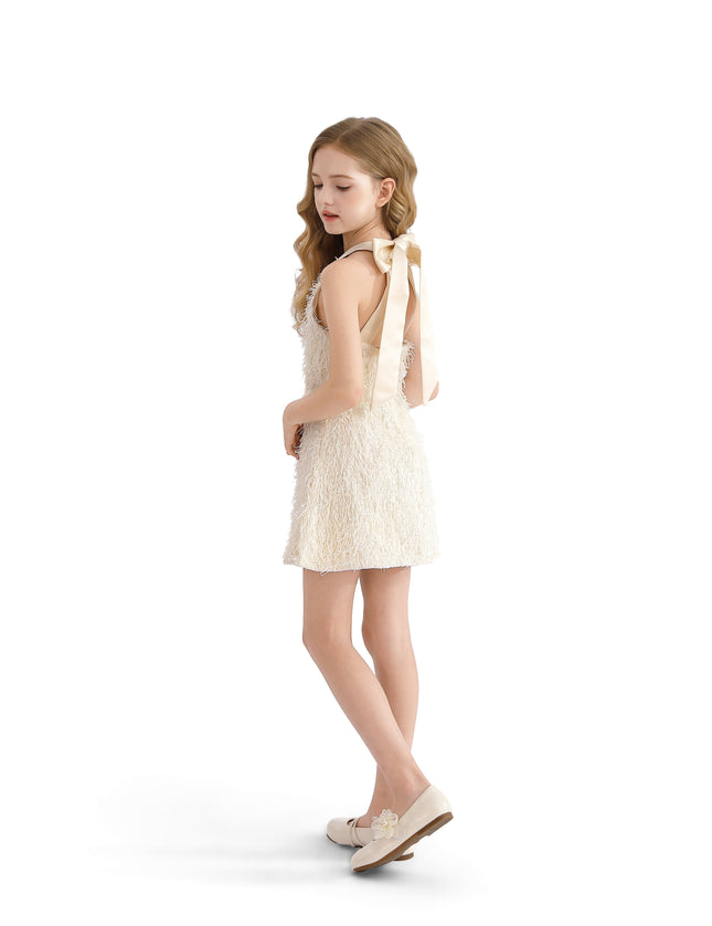 kids atelier tulleen Cream Rosette Ribbon-Back Dress