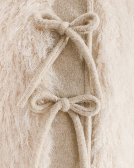 Cream Faux Fur & Wool Bow Coat