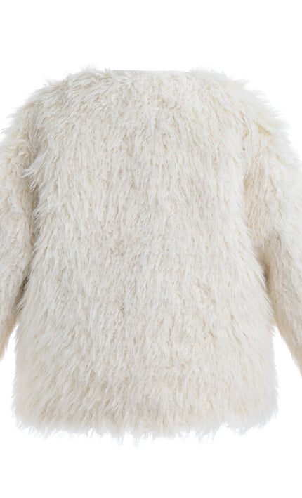 kids atelier tulleen Cream Faux Fur & Wool Bow Coat