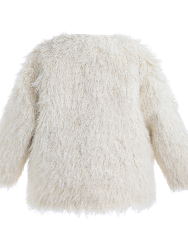 kids atelier tulleen Cream Faux Fur & Wool Bow Coat