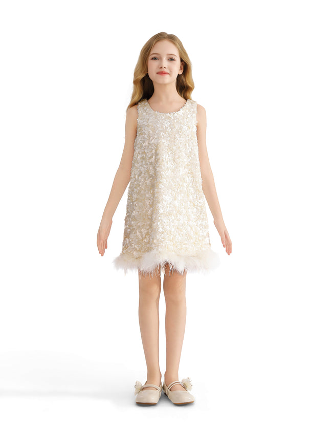 kids atelier tulleen Ivory Sequin Feather Dress