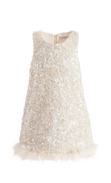 kids atelier tulleen Ivory Sequin Feather Dress