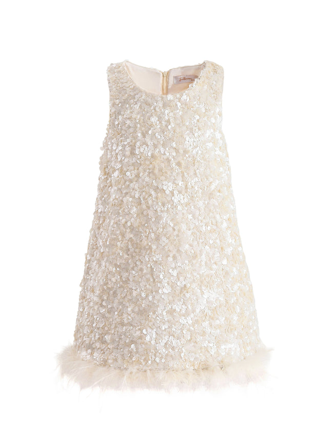 kids atelier tulleen Ivory Sequin Feather Dress