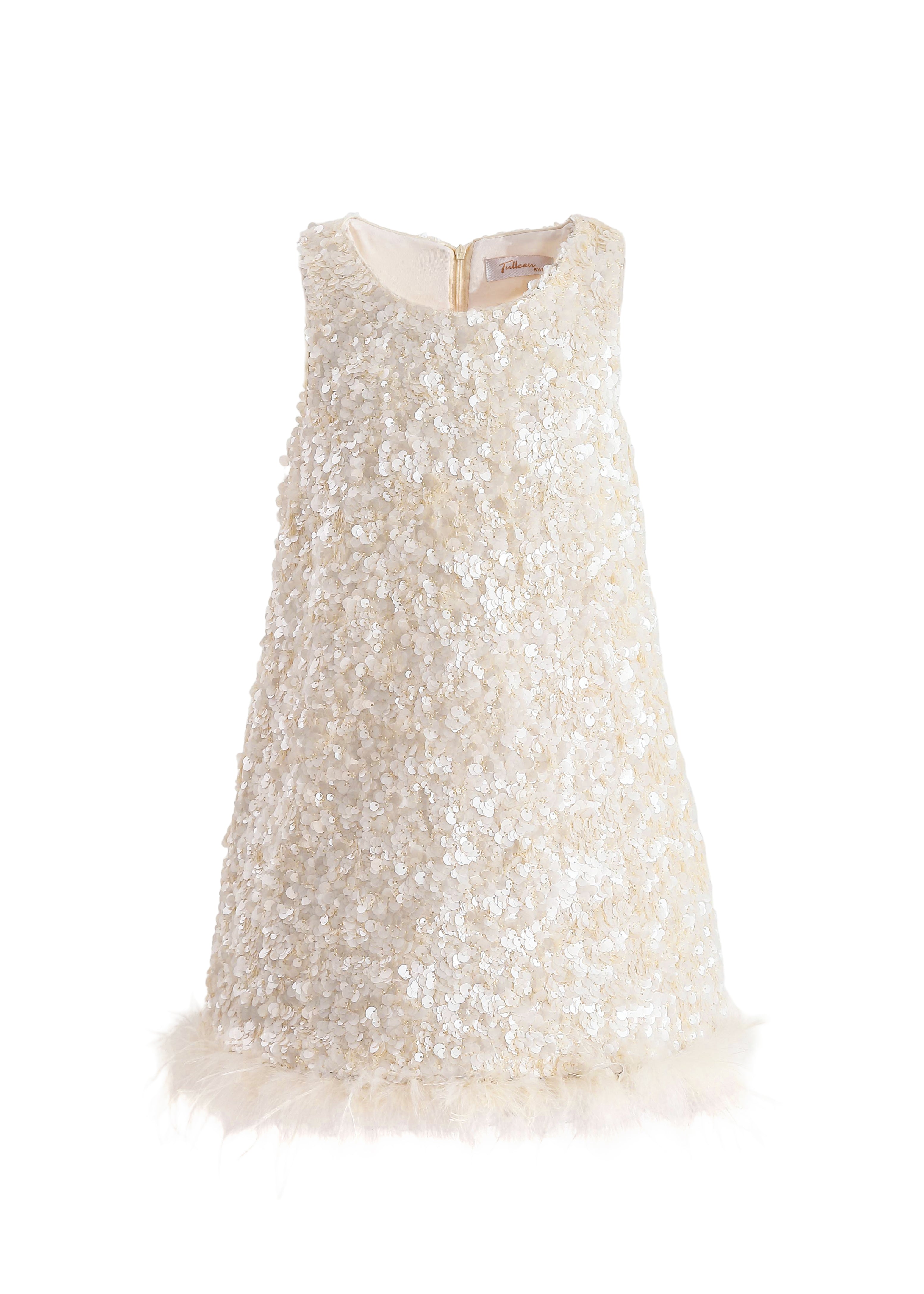 Ivory Sequin Feather Dress 5Y/6Y / Ivory Ivory Sequin Feather Dress 5Y/6Y / Ivory