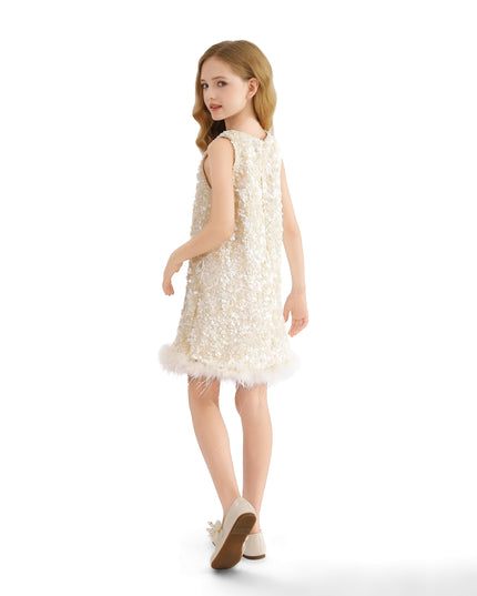kids atelier tulleen Ivory Sequin Feather Dress