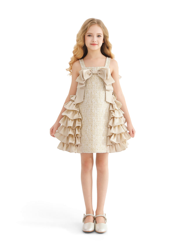 kids atelier tulleen Cream Ruffle Cascade Bow Dress
