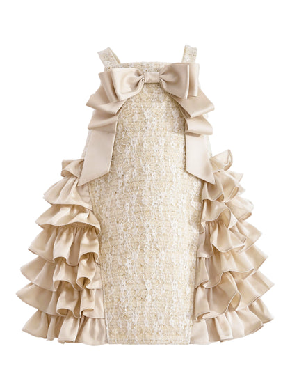kids atelier tulleen Cream Ruffle Cascade Bow Dress