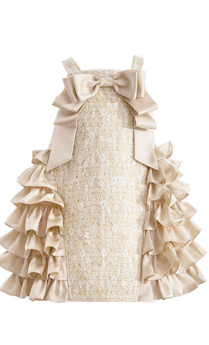 kids atelier tulleen Cream Ruffle Cascade Bow Dress