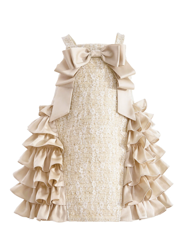 kids atelier tulleen Cream Ruffle Cascade Bow Dress