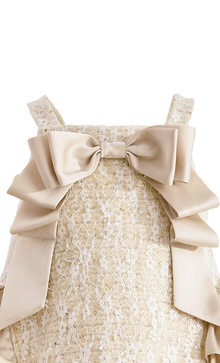 kids atelier tulleen Cream Ruffle Cascade Bow Dress