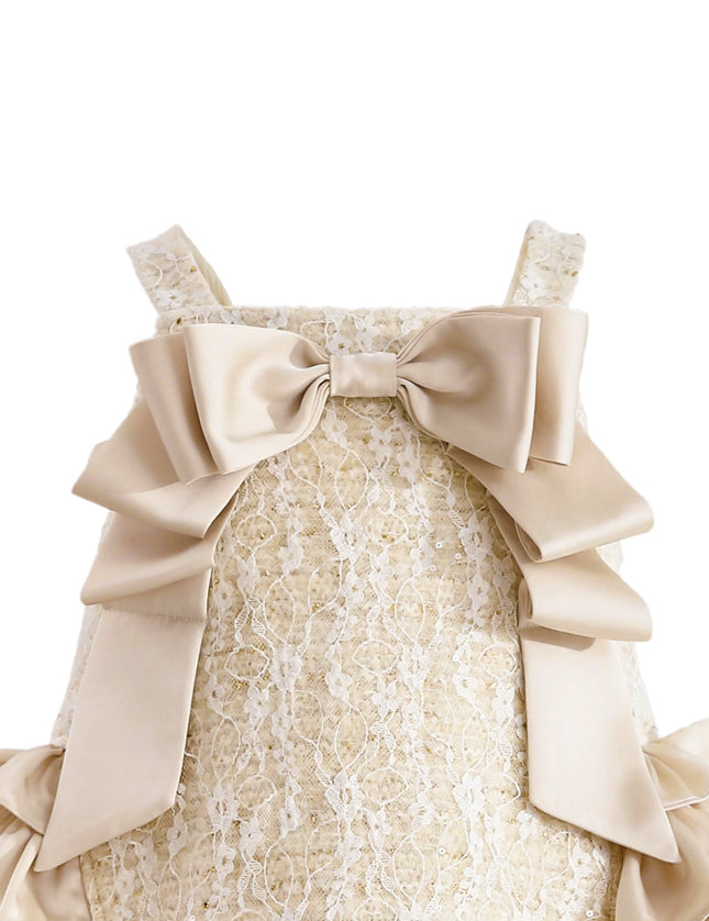 kids atelier tulleen Cream Ruffle Cascade Bow Dress