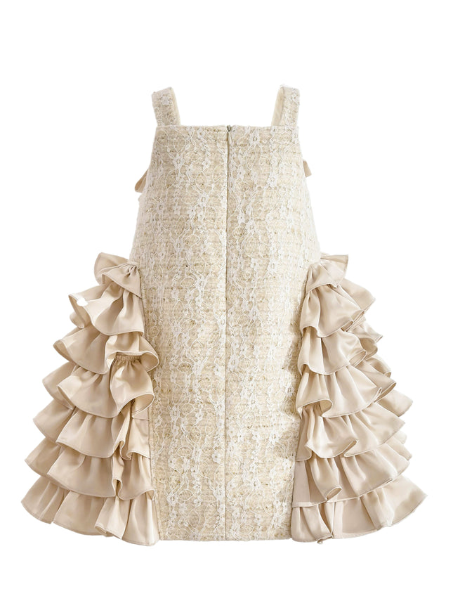 kids atelier tulleen Cream Ruffle Cascade Bow Dress