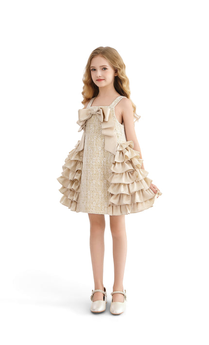 kids atelier tulleen Cream Ruffle Cascade Bow Dress