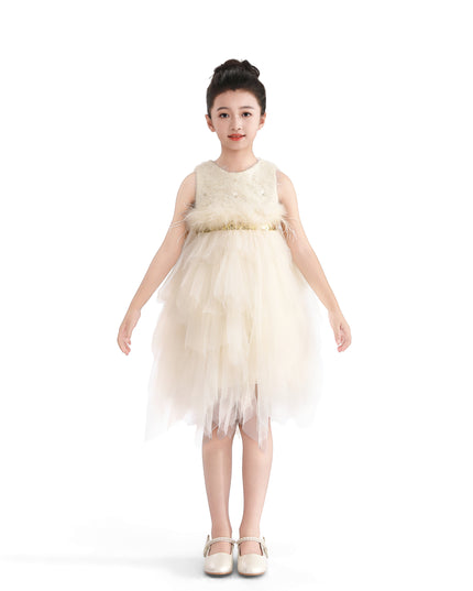 kids atelier tulleen White Feathered Tulle Party Dress