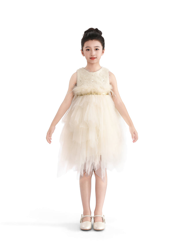 kids atelier tulleen White Feathered Tulle Party Dress